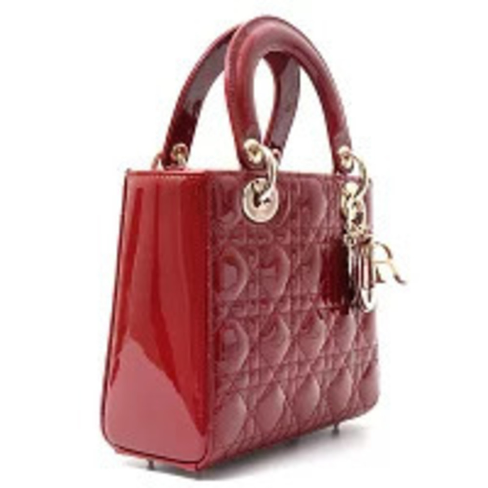 Dior Christian Patent Leather Red Vernis Bag Lady Shoulder Red